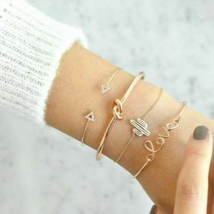 Cactus, love, knot 4 piece gold bracelet set, boho